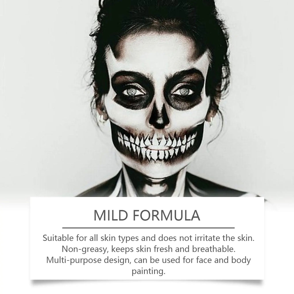 Halloween Black White Face Body Paint Kit Full Coverage Lighweight Foundation Clown Joker Makeup Festive Makeup Accessories Set Qme