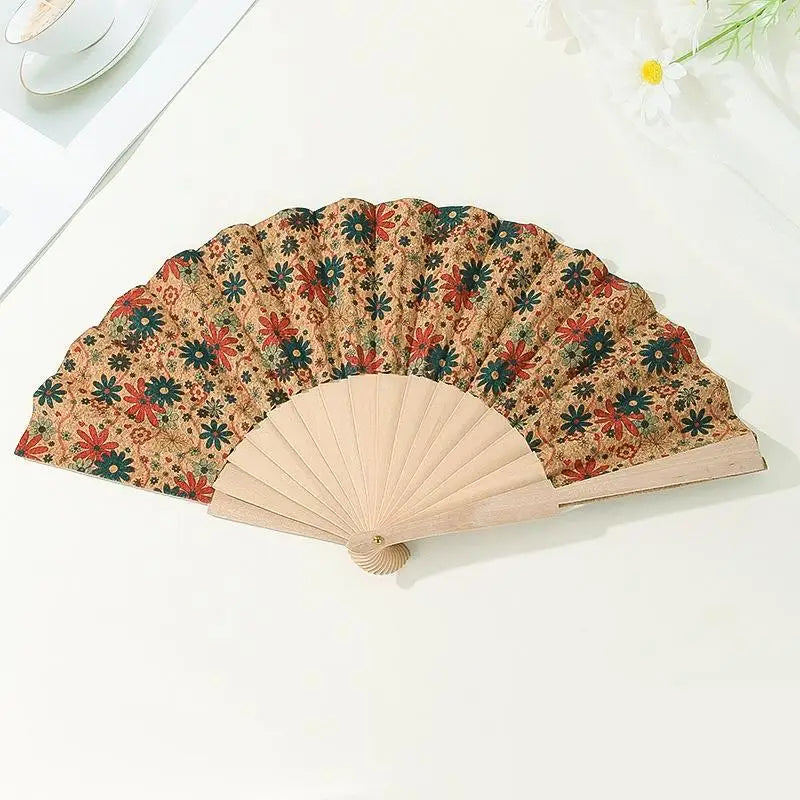 Vintage Bohemian Cork Folding Fan Props Graft Hand Held Home Decor Qme A6
