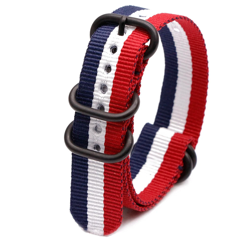 Army Sports Nylon Watch Band Black Ring Buckle Wristband Accessories