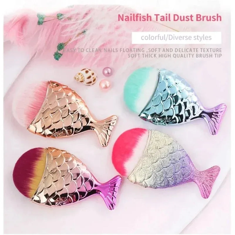 Fish Tail Shape Nail Brush Fishtail Bottom Cosmetic Brushes Soft Cleaning Dust Powder Nails Care Manicure Tool Nail Brushes Qme