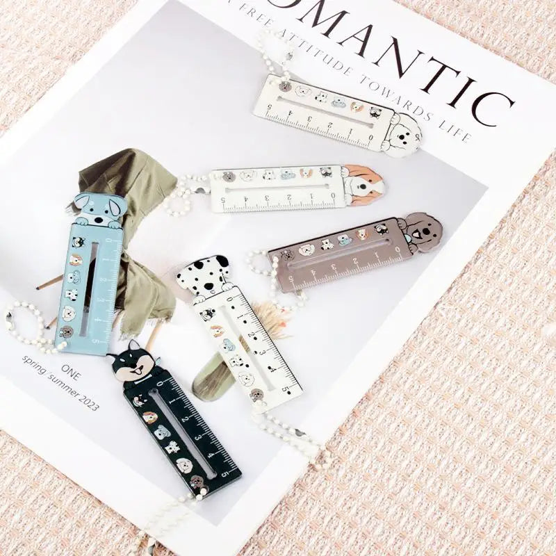 Cute Cartoon Animal Cat Dog Ruler Mini Portable Stationery Pendant Qme A9