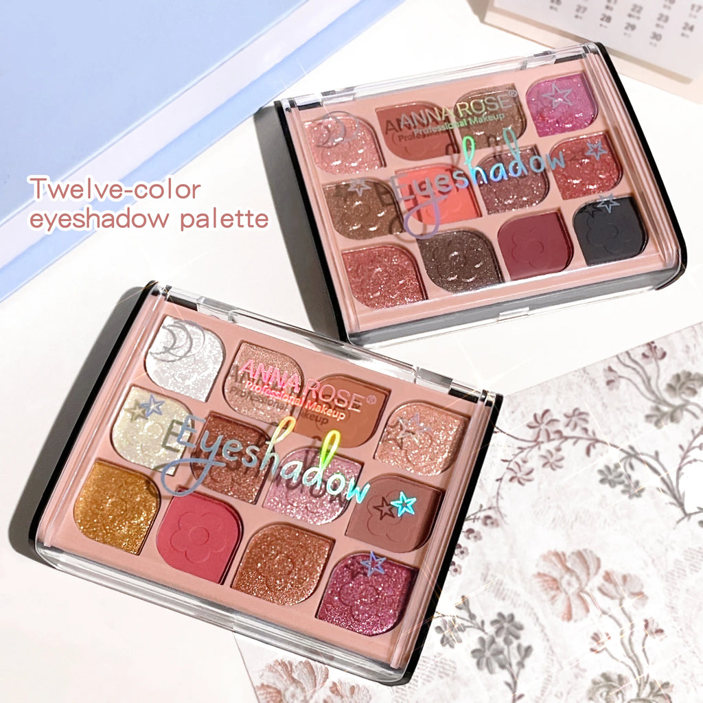 12-Color Korean Eyeshadow Palette Soft Earthy Shades Pearlescent Qme