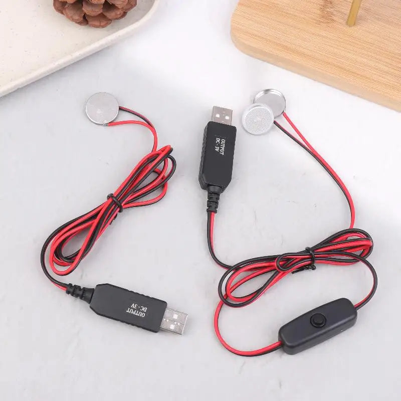 USB 3V CR2032 Fake Battery Charger Cord Switches Power Supply Cable Qme