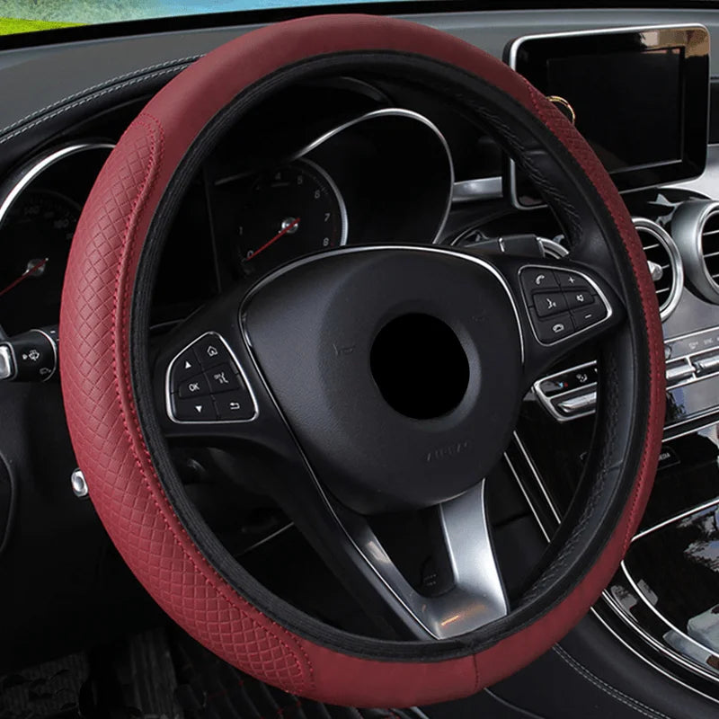 Steering Wheel Cover Braid On The Steering Wheel Cover Cubre Volante Auto Car Wheel Cover Car Accessories Qme Wine Red