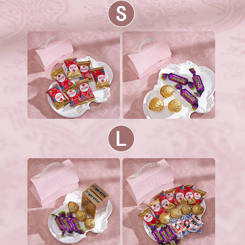 10Pcs Pink Paper Gift Box, Concave and Convex Three-Dimensional Flower Design, with Pearl Handle, Used for Party Holiday Gift Pa Qme