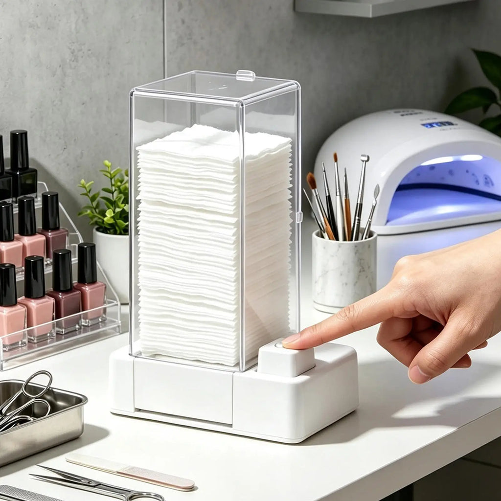 Cotton Round Dispenser Automatic Clear Bathroom Storage Organizer Canister Press Out Cotton Round Container For Bathroom Vanity Qme