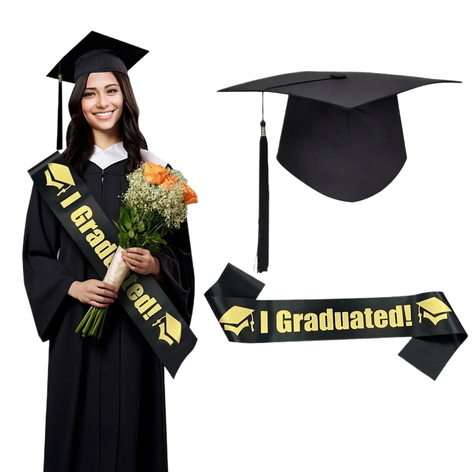 Unisex Graduation Cap with Sash Graduation Stole Set Commencement High School Graduation College Graduate Photograph Supplies Qme A One Size