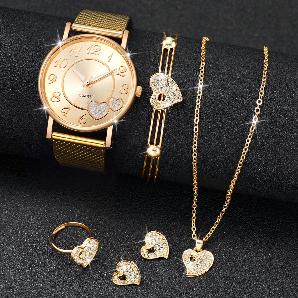 3/5Pcs Butterfly Watch Jewelry Set Women Rose Gold Mesh Quartz Wristwatch Crystal Butterfly Necklace Earrings Bangle Ring Gift Qme
