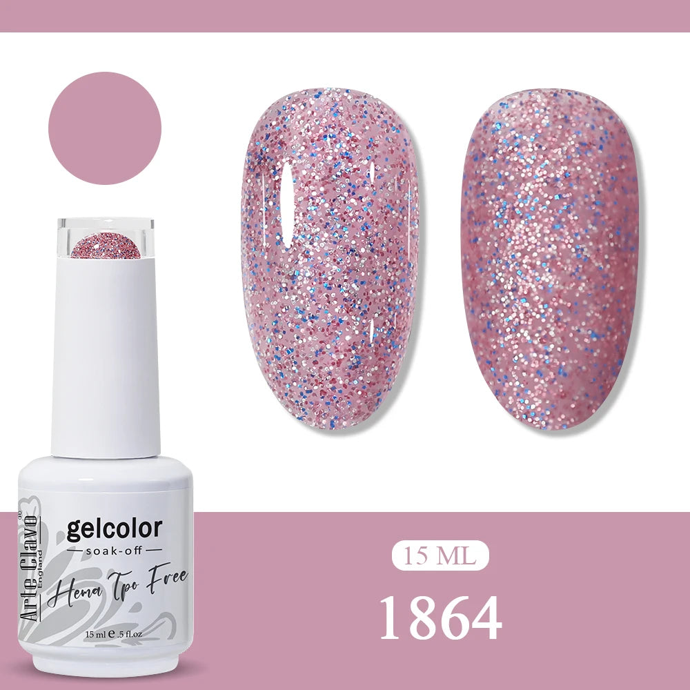Arte Clavo Glitter Gel Nail Polish HEMA TPO Sliver Champagne Qme 1864