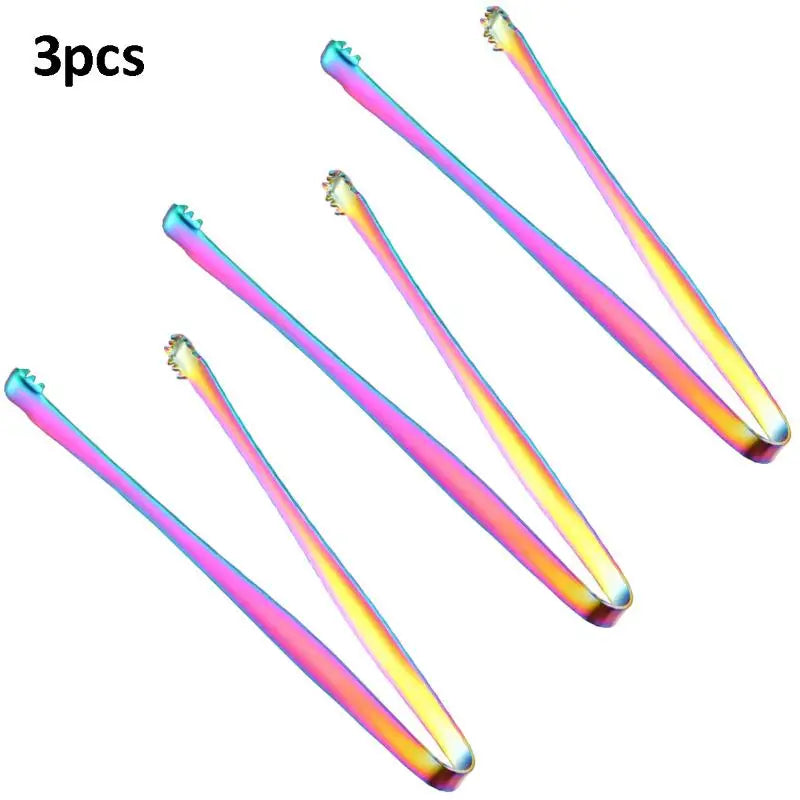 3pcs Stainless Steel Ice Clamp Thick Anti Slip Ice Clip Fruit Coffee Cube Sugar Clip Toothed Food Clip Kitchen Accessories Qme 3pcs Multicolor