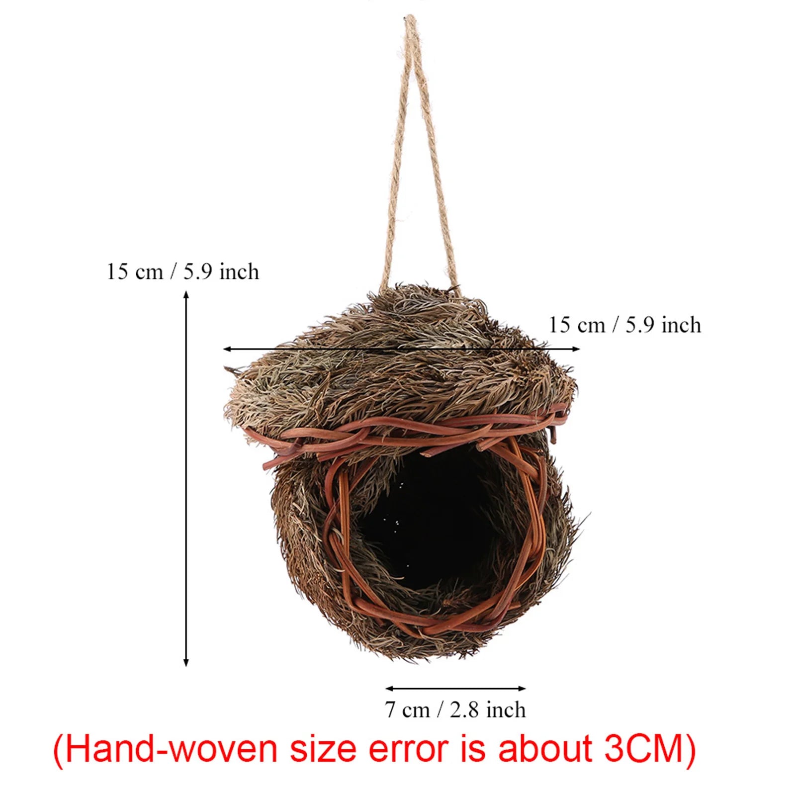 Handmade Woven Bird Nest Cage Hanging Parrot House Hamster Small Pet Nest Cage Natural Straw Bird Hut Home Decor Animal Hideout Qme
