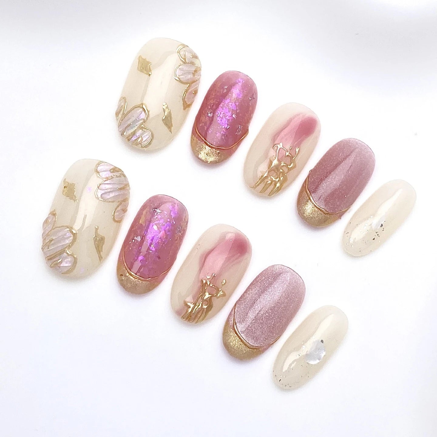 Fantasy Purple Pink Handmade Nails Tips Flower Short Oval False Nail Qme GJ-CDJ-ZB174-M