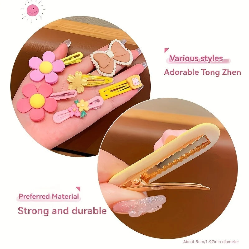 14Pcs/Set Cute Pink Hair Clips for Girls, Flower Star Bow Hairpins, Sweet Hair Accessories for Kids Daily & Party Use Qme