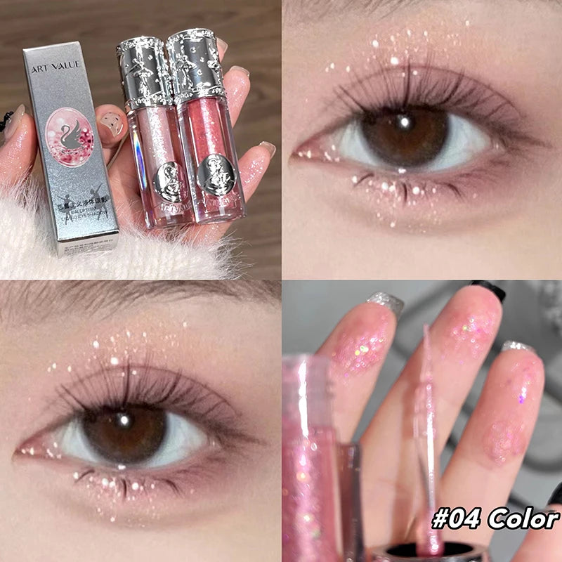 Glitter Liquid Eye Shadow Pearly Shimmer Highlighter Waterproof Fine Shiny Pink Eyeshadow Korean Charming Eye Makeup Illuminator Qme 04