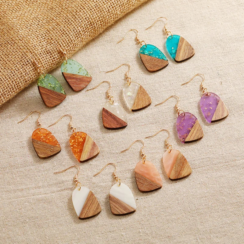 Creative Vintage Resin Splicing Wood Personality Earrings Personality Charm For Women Girls Wedding Christmas Party Gift Qme