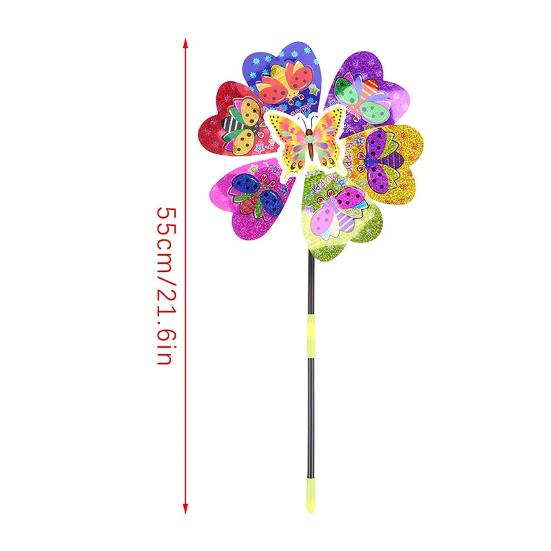 Colorful Sequin Windmill Cartoon Animal 3D Pinwheel Home Garden Qme