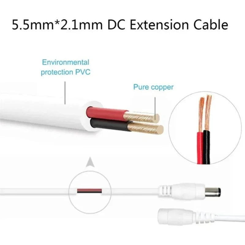 3pcs DC 12V Power Adapter Extension Cable 2M DC Male Female Connector Power Extend Cord For CCTV Security Camera Qme