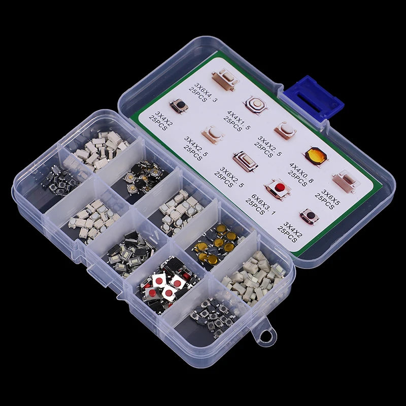 250Pcs 10 Types Tactile Push Button Switch Car Keys Button Touch Microswitch Qme