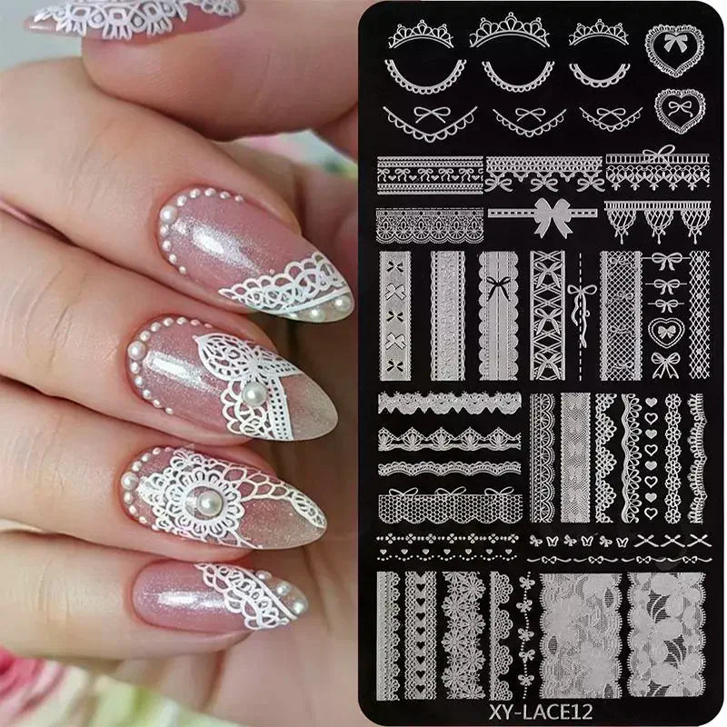 Nail Stamping Plates Rustproof Stainless Steel Lace Floral Patterns Qme
