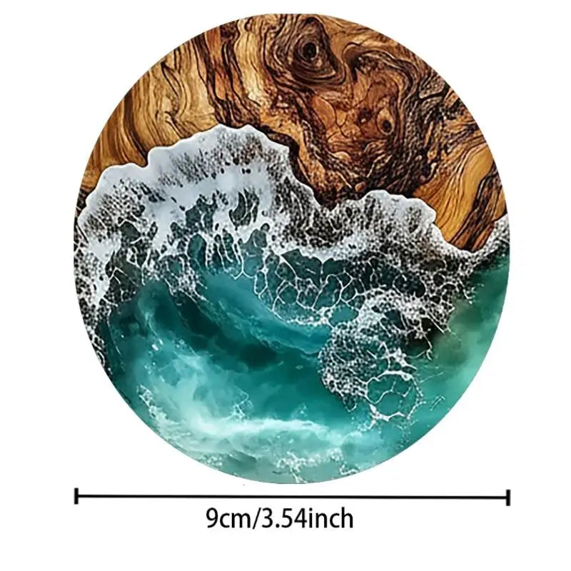 Ocean Wave Wood Grain Coasters Heat-resistant Drink Coffee Tea Mugs Qme 6pcs Blue