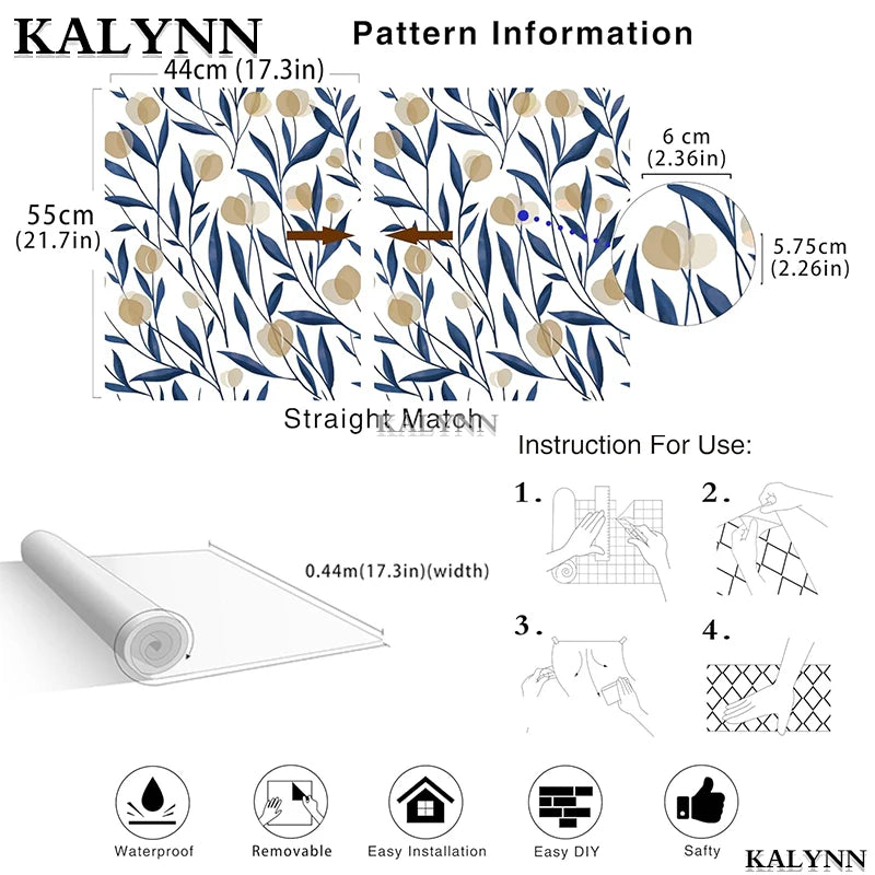 Floral Peel Stick Wallpaper Boho Bathroom White Navy Tan Wall Paper Qme