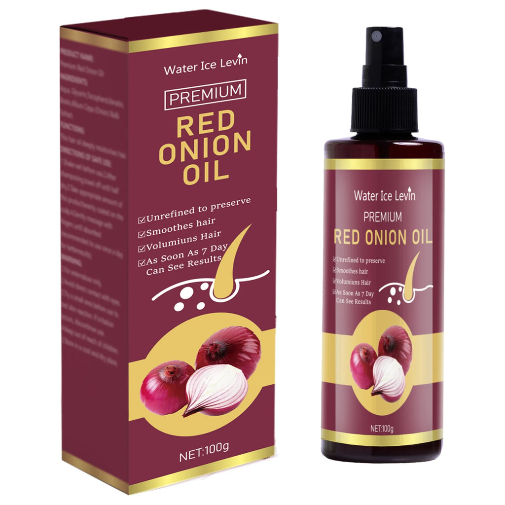 Red Onion Hair Oil—Moisturizing and Hydrating Hair Care Essence, Nourishes and Smooths Hair, Suitable for All Hair Types, 100g Bottle/Travel-Friendly Qme 100g Box