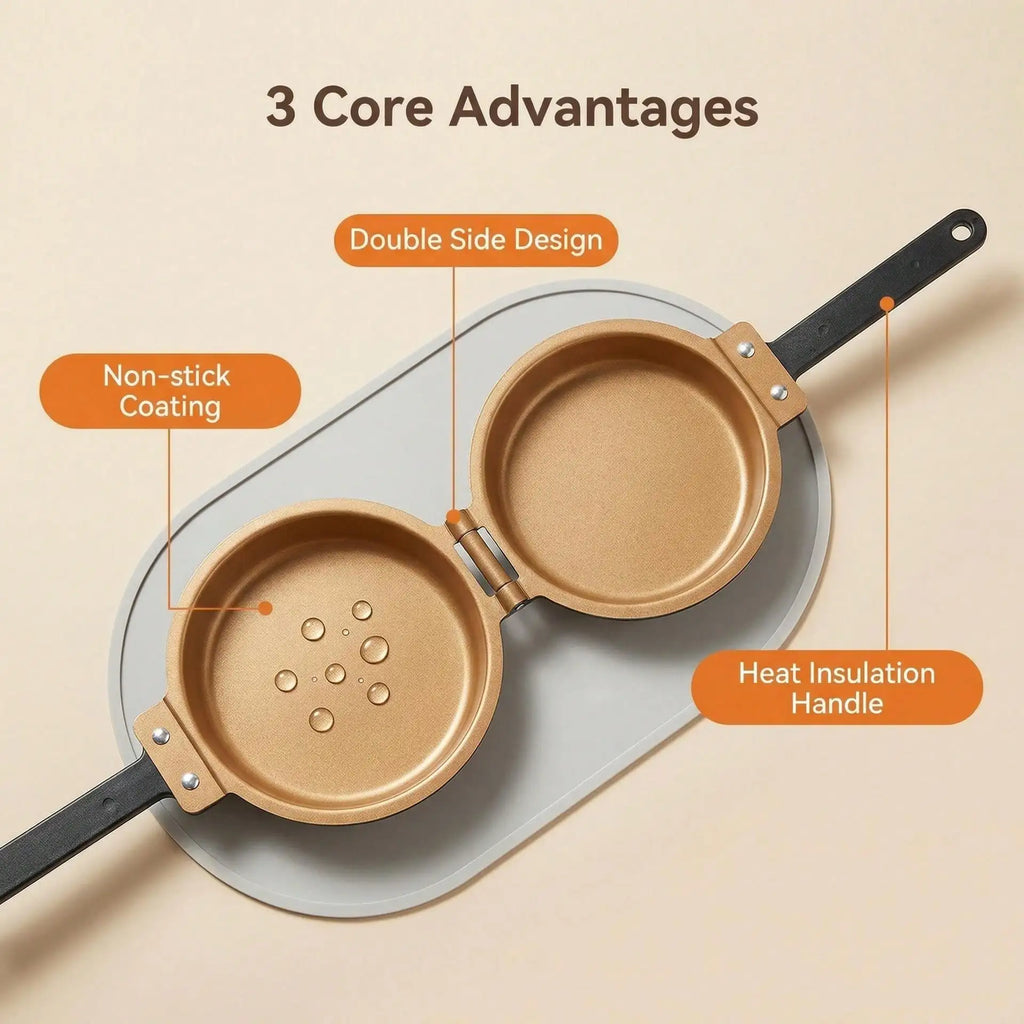 Double Sided Flat Bottomed Cake Pan Foldable Frying Low Oil Fume Eggs Qme