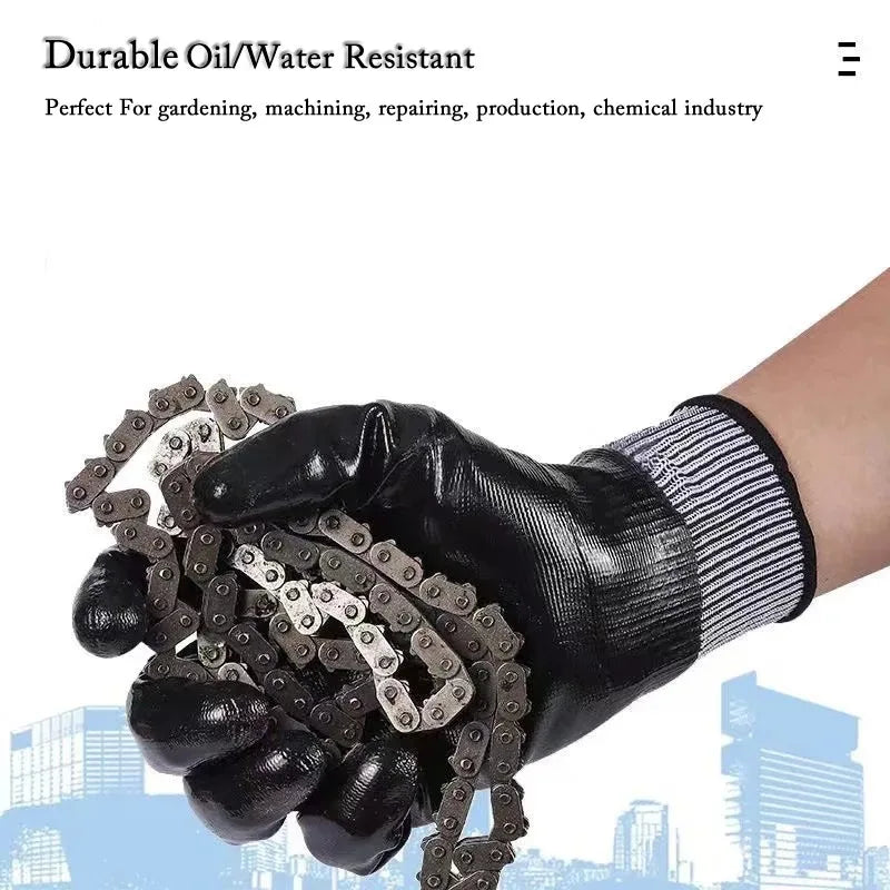 5PCS Oil Resistant Wear Resistant Full Rubber Flexible Nitrile Comfortable Mechanical Waterproof Work Gloves for Maintenance Qme