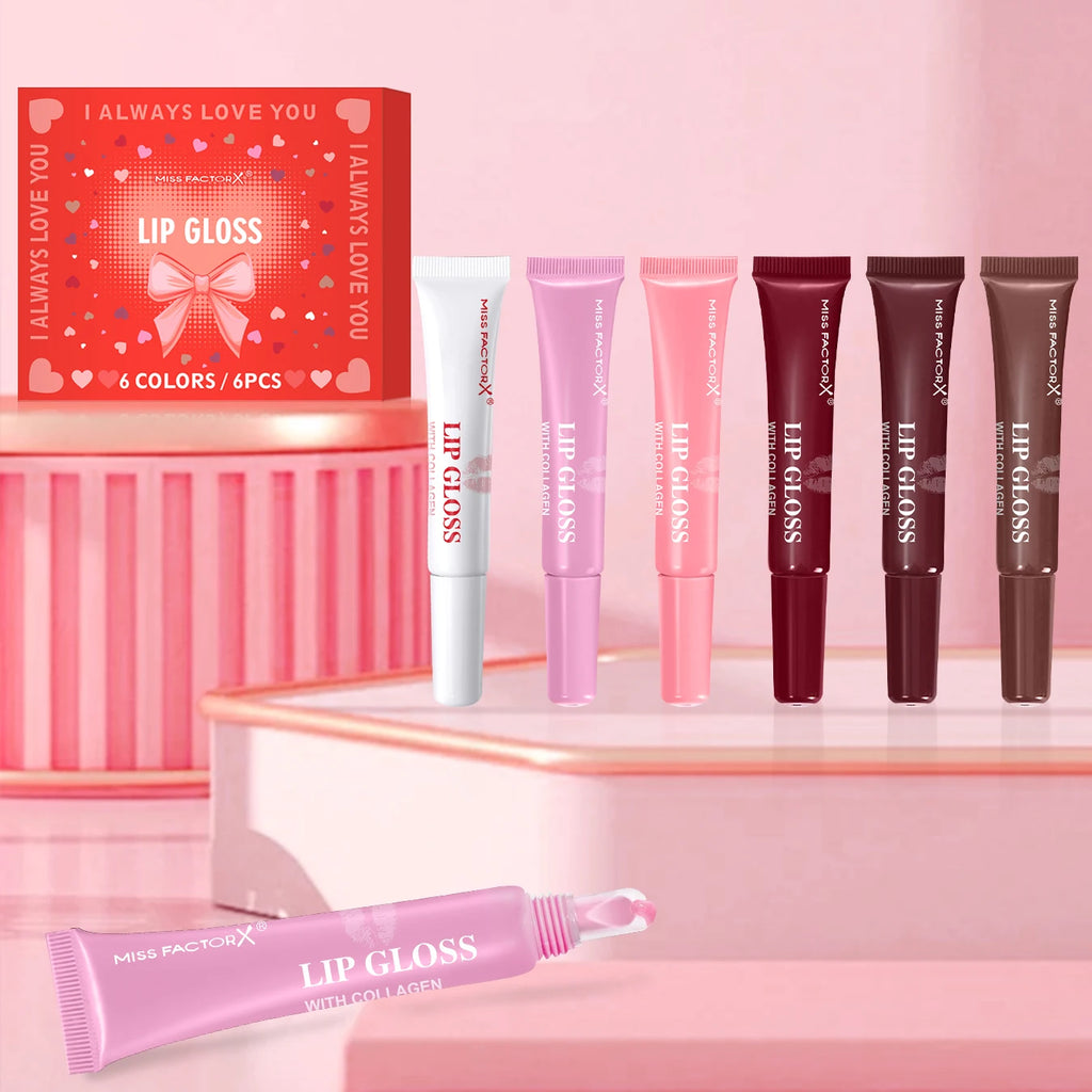6pcs/box 6-Color Lip Gloss Set Unique Gift Set Long-Lasting Moisturizing Glossy Lip Color Valentine’s Day Gift Thanksgiving Gift Qme