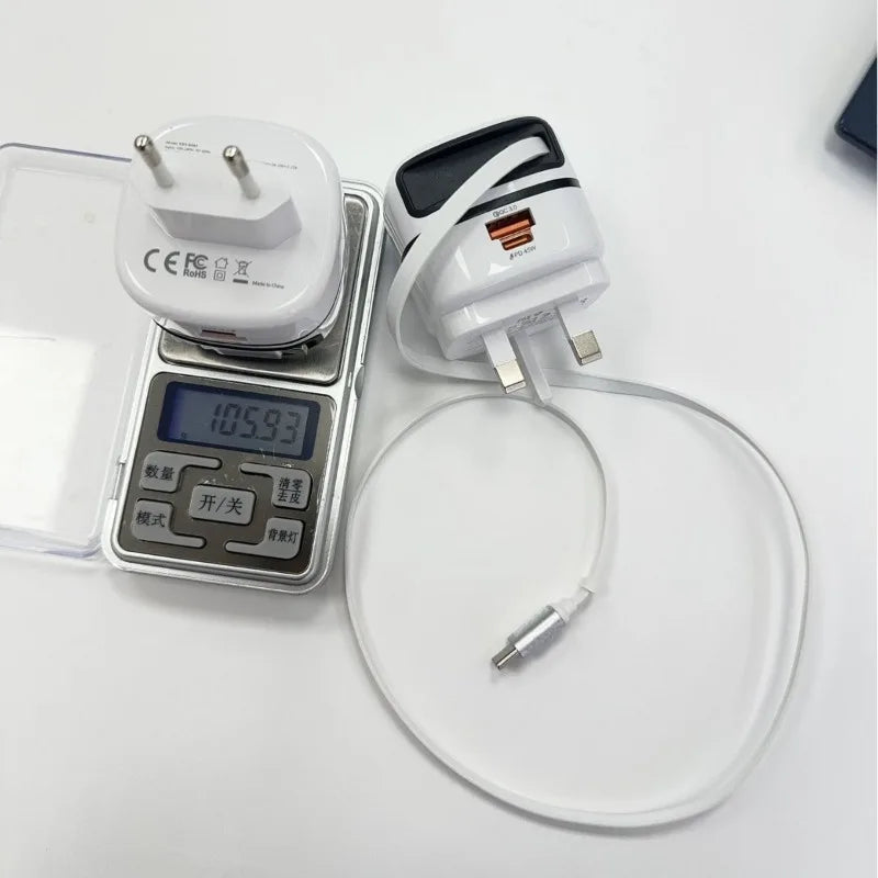 65W Foldable Wall Charger Retractable Cable Compact Travel Adapter Qme