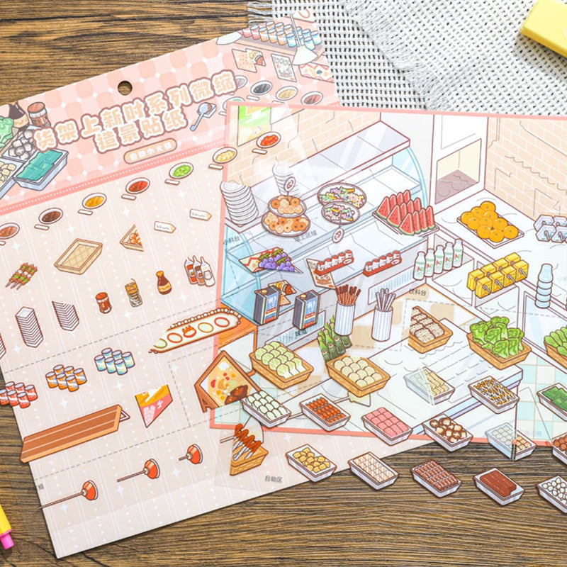 4 Bags Vintage Convenience Store Scene Stickers, Nostalgic Snack Themed, Vivid Details, Perfect for Journaling Relaxation Crafts Qme