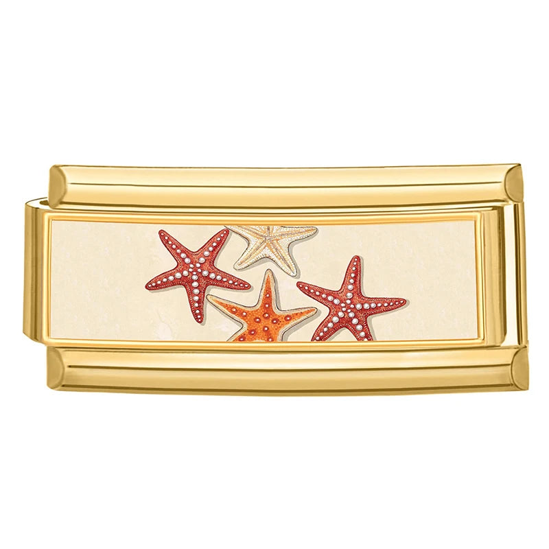 New Vintage Golden Charm Leopard Pattern Star Cat Starfish Shell Italian Charm Links Fit 9MM Stainless Steel Bracelet DIY Making Qme Style 18