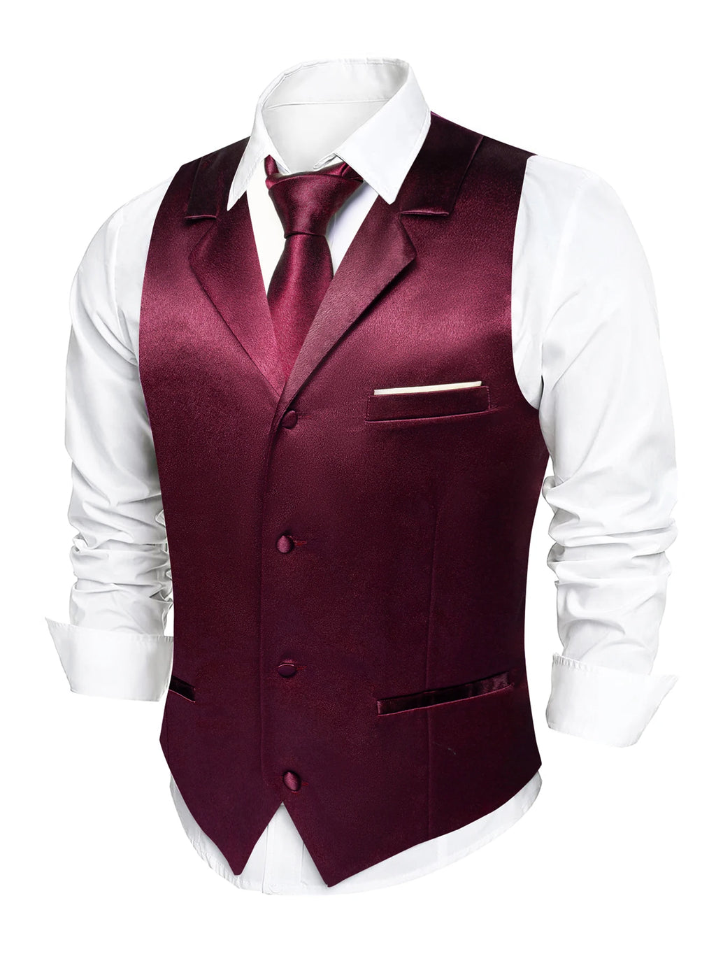 Men's Satin Vest Tie Hanky Cufflinks Bowtie Clip Formal Waistcoat Qme