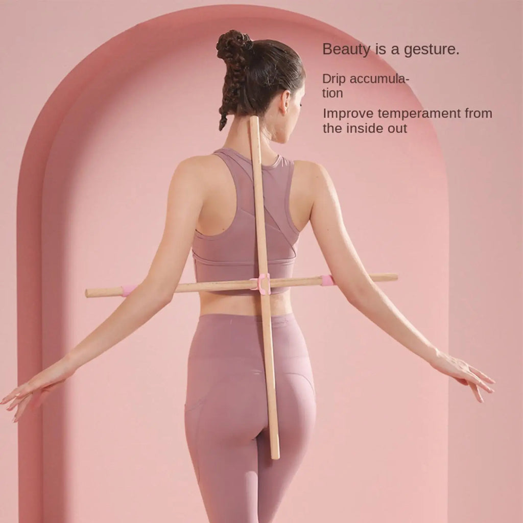 Yoga Stick 2 Pieces Pilates Stretching Pole Adult Hump Corrector Bar for Runners Beginners Professionals Home Office Gym Studio Qme