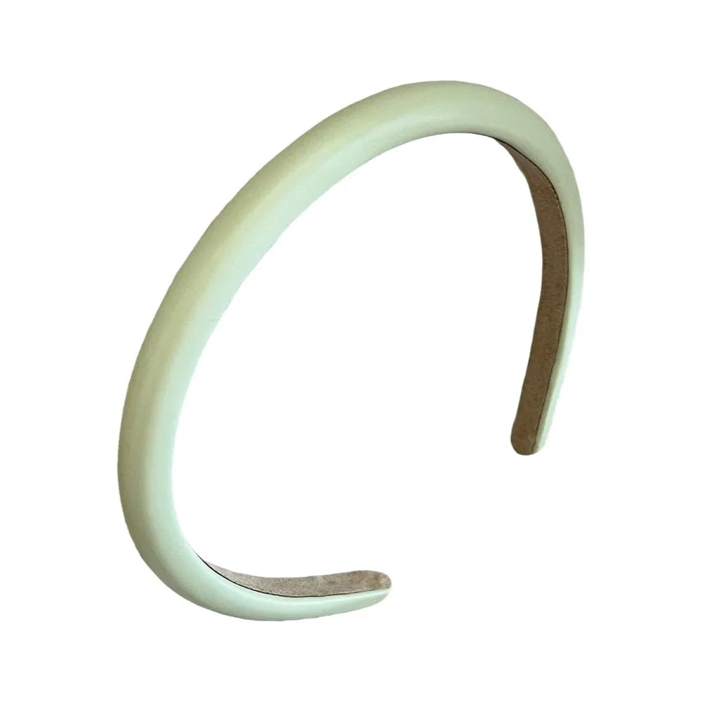 Sweet Cream Colors Women Headband Padded Korean Style Thin Headband Leather Hair Hoop Temperament Hair Band Wash Face Qme Green