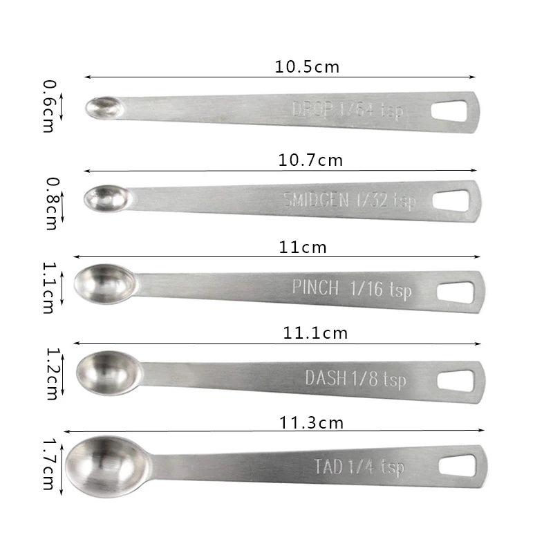 5Pcs/Set Measuring Spoon Stainless Steel Coffee Seasoning Multiple Size Spoon. Qme 5Pcs