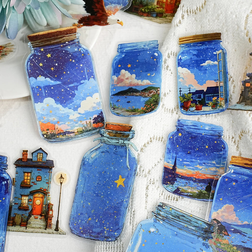 15 Sheets World in Bottle Theme PET Stickers for DIY Craft Scrapbooking Collage Guitar Phone Case Decoration Qme