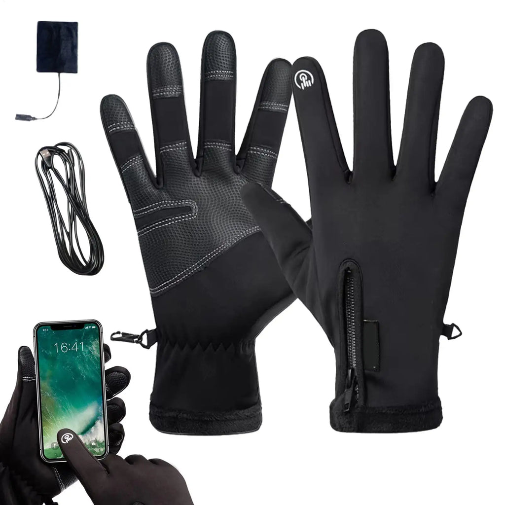 one size USB Touch Screen Gloves Heated Motorcycle Gloves Cycling Running Ski Winter Gloves Hiking Walking Anti-Slip Gloves Qme