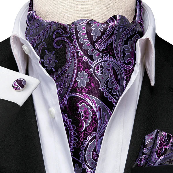 Men's Ascots Fashion Luxury Paisley Cravat Set with Cufflinks and Handkerchiefs for Daily Casual Outing Qme LDAS1059