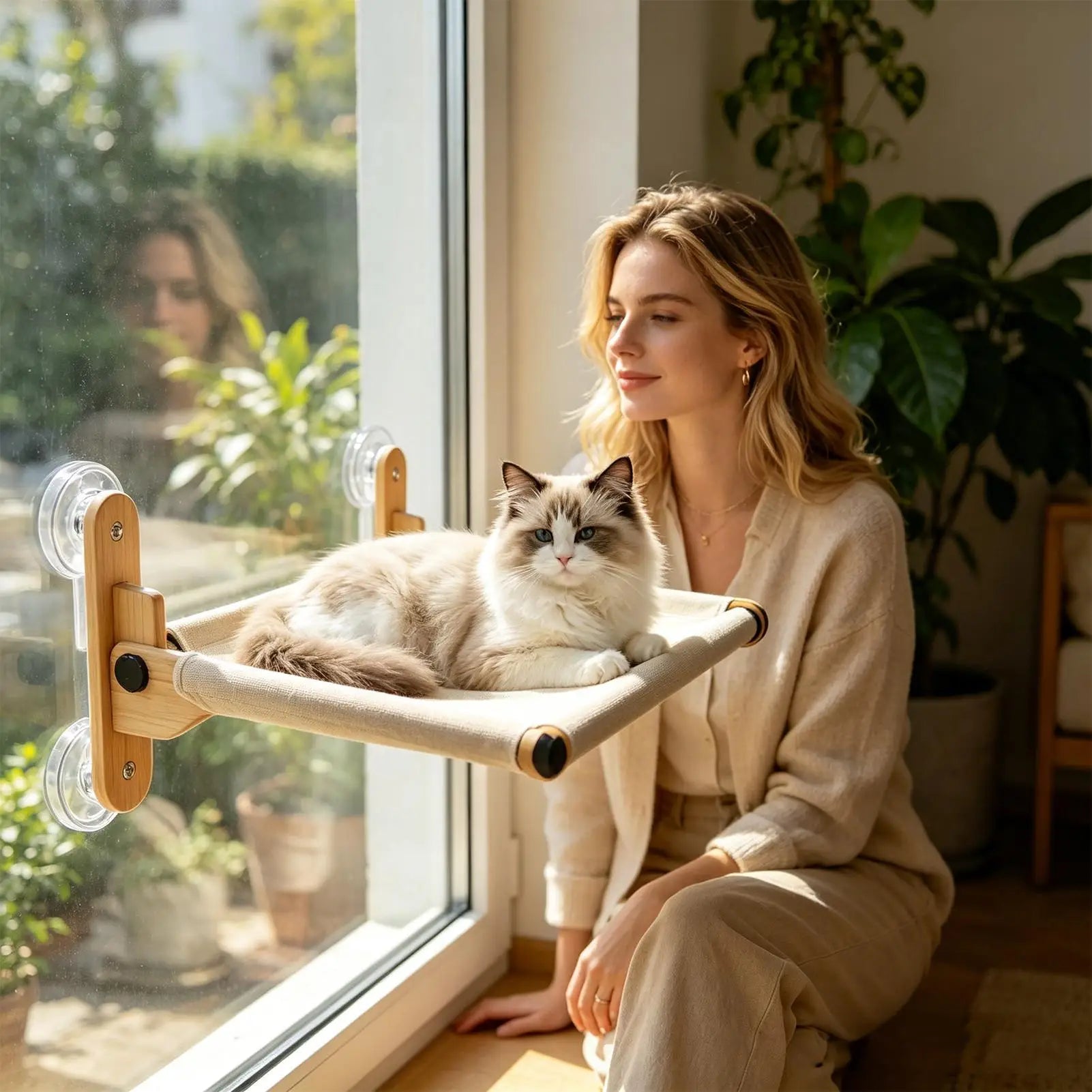 Cat Window Perch Suction Cup Resting Nest Breathable Mesh Easy To Adjust All Seasons Window Cat Perch For Kitten Play Indoor Qme