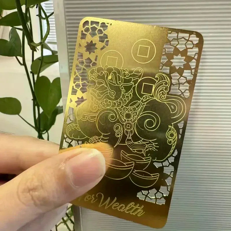 Fengshui Wealth Talisman Gold Card Chinese Prosperity Amulet With Pixiu Attracting Wealth Protection Feng Shui Home/Office Decor Qme