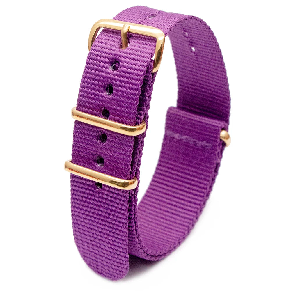 Hot Selling Nylon Watch Strap Gold Square Buckle 4 Colors Striped Bracelet Fashion Wear Resistant Replacement Wristband Qme Purple 22 mm