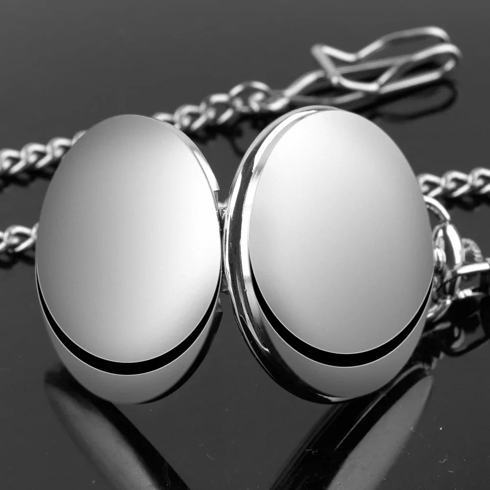 FOB Pocket Watch with Luxury Smooth Silver Pendant, Modern Analog Clock with Roman Numerals,Unisex Chain, Gift Qme