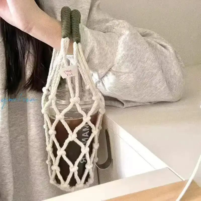 Handmade Macrame Water Bottle Sling Multicolor Cotton Rope Net Bag Qme