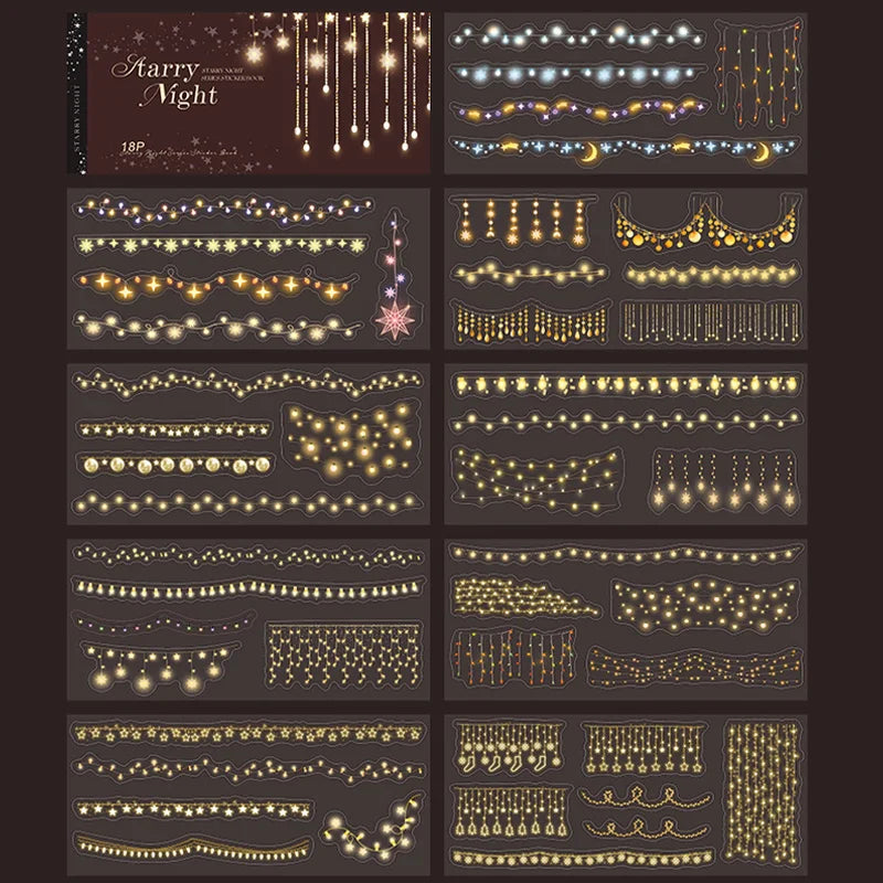 Galaxy Night Die-Cut Sticker Book 18 Sheets/Bag Scrapbook DIY Stationery Journaling Supplies Phone Case Notebook Decoration Qme 4