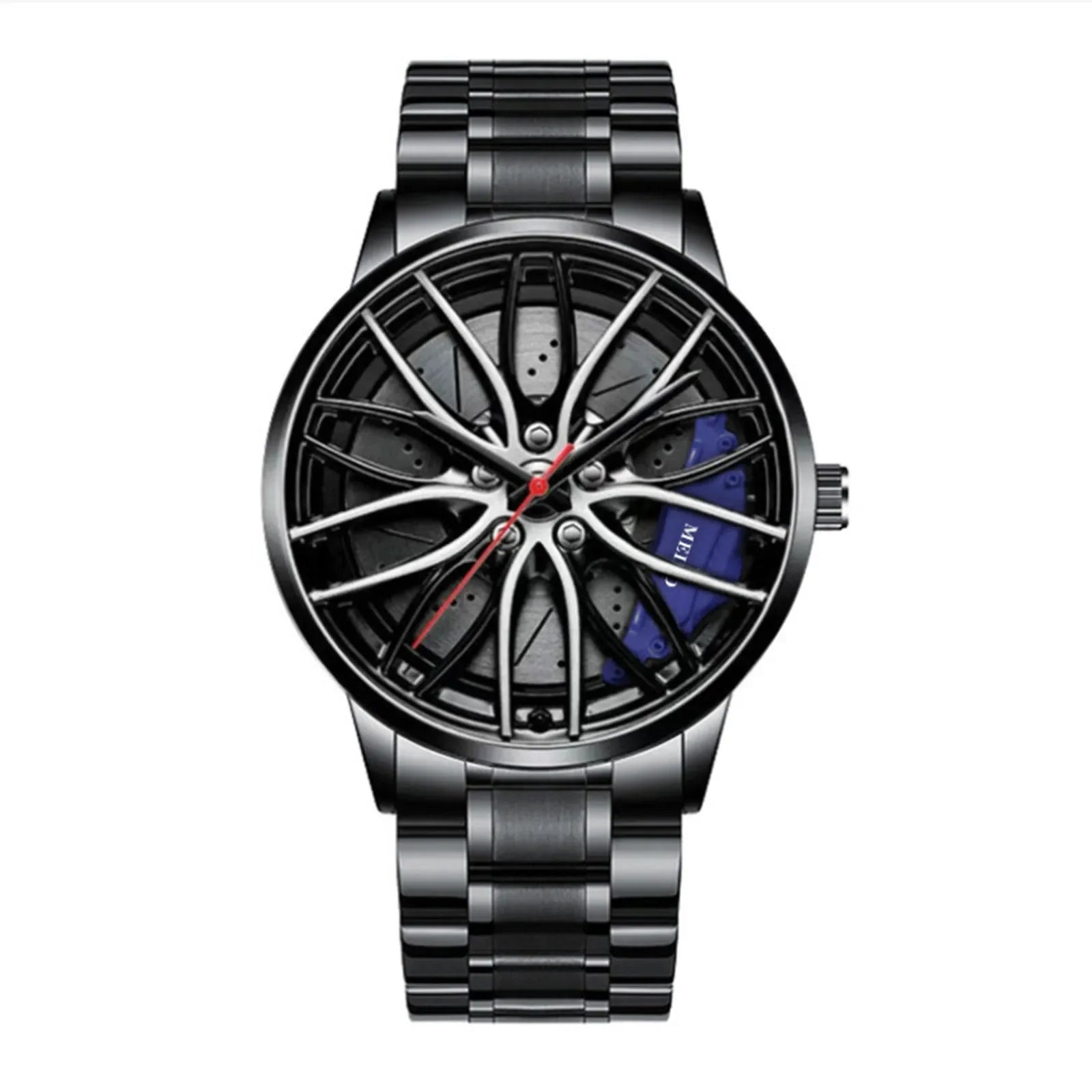 Car Watches For Men,Waterproof Stainless Steel Quartz Wrist Watch Sports Men’s Watches With Car Wheel Rim Hub Design Qme Blue