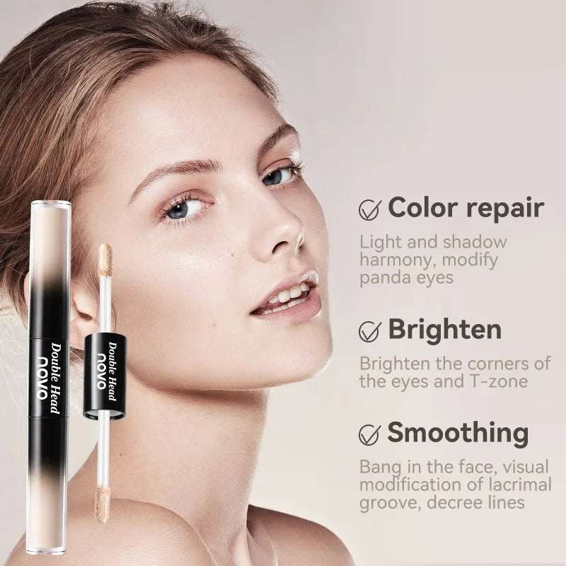 Double Ended Liquid Concealer Stick& Foundation, Waterproof, Sweatproof, Non-Sticky, Cover Acne Marks, For Eyes & Cheek Qme