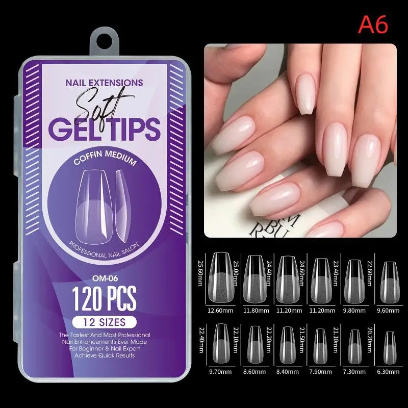 1box False Nail Tips Clear Semi-frosted Full-coverage Soft Fake Nails Qme A6