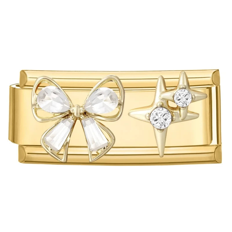 Sweet Flowers Butterfly Cute Heart Bows Italian Charm Link Gold Color Fit 9mm Stainless Steel Bracelet Women DIY Making Gift Qme Style 20