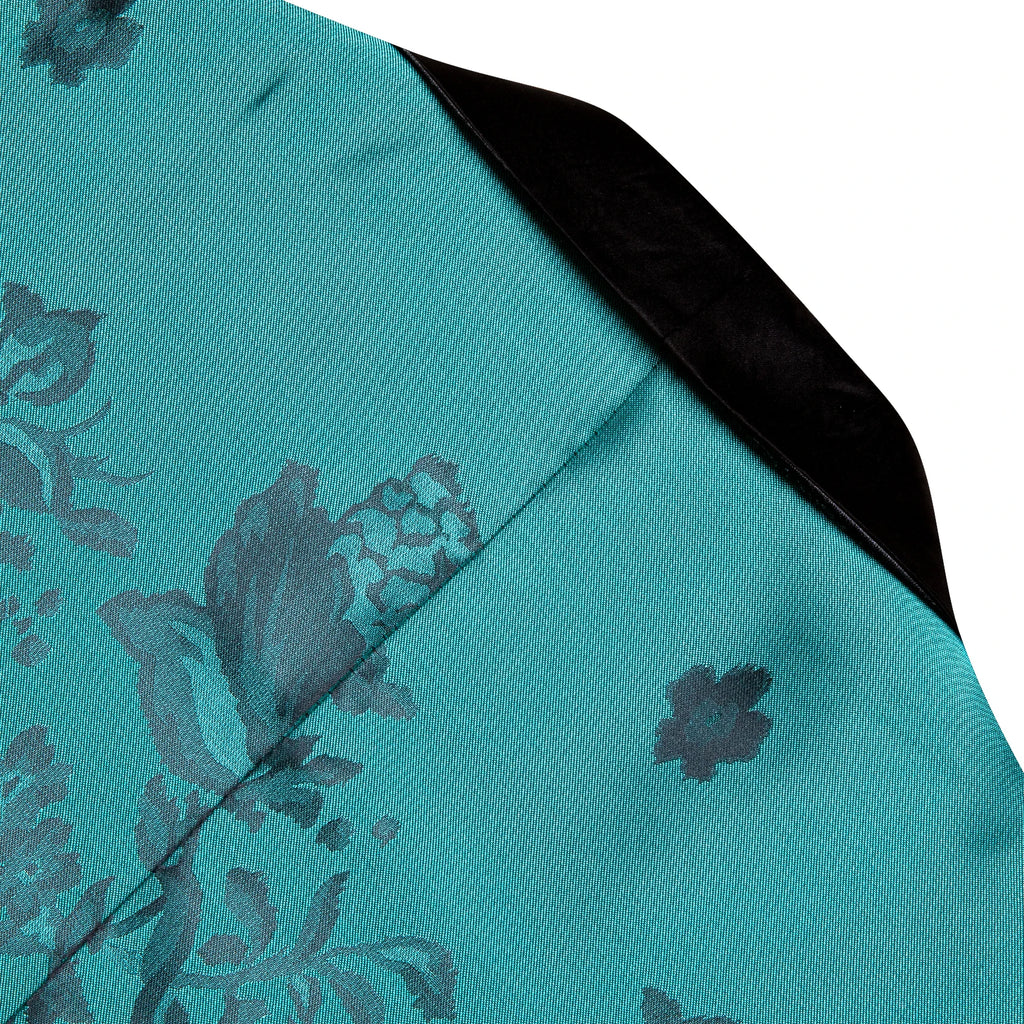 Men's Teal Floral Jacquard Shawl Lapel Blazer Luxury Tuxedo Jacket Formal Suit Coat for Wedding Prom Party Nightclub Outerwear Qme